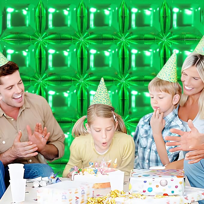 NISOCY 25PCS Green Square Foil Balloons Wall Backdrop Double Sided Green Christmas Balloons Tunnel Arch Kit for Baby Shower Birthday Anniversary Summer Party Decoration