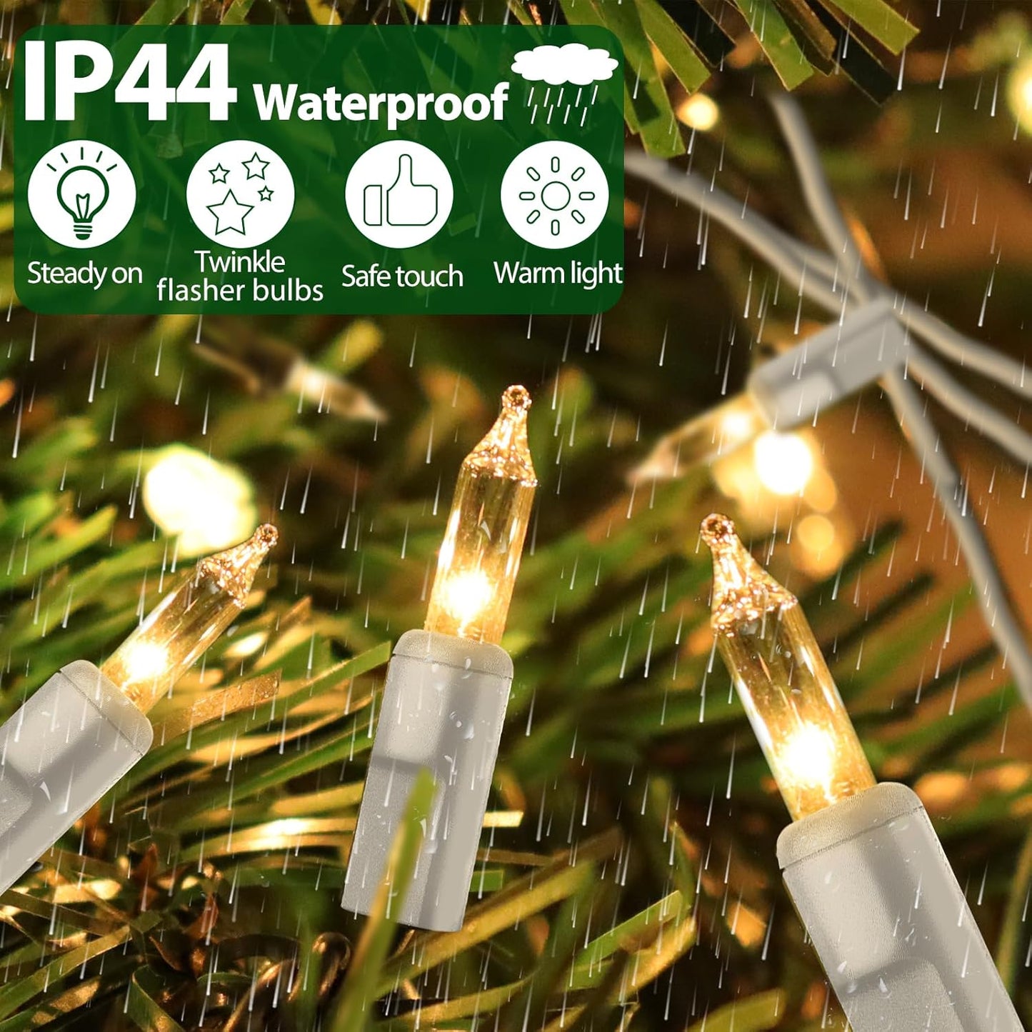 Clear Christmas Lights 50FT 200 Incandescent Bulbs Warm White Mini Lights with White Wire for Christmas Tree, Garland, Thanksgiving, Wedding, Party, Home, Indoor & Outdoor Festival Decoration