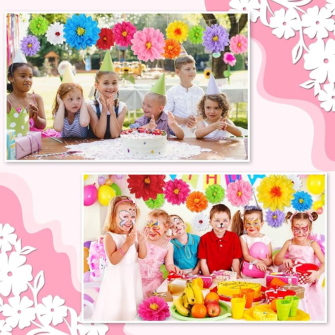 Geyee 54 Pcs Mexican Paper Flowers Fiesta Tissue Paper Flowers Colorful Crepe Flower Mexican Fiesta Party Decorations for Floral Backdrop Carnival Wedding Birthday Party Craft Wall Decor (8" 10" 12")