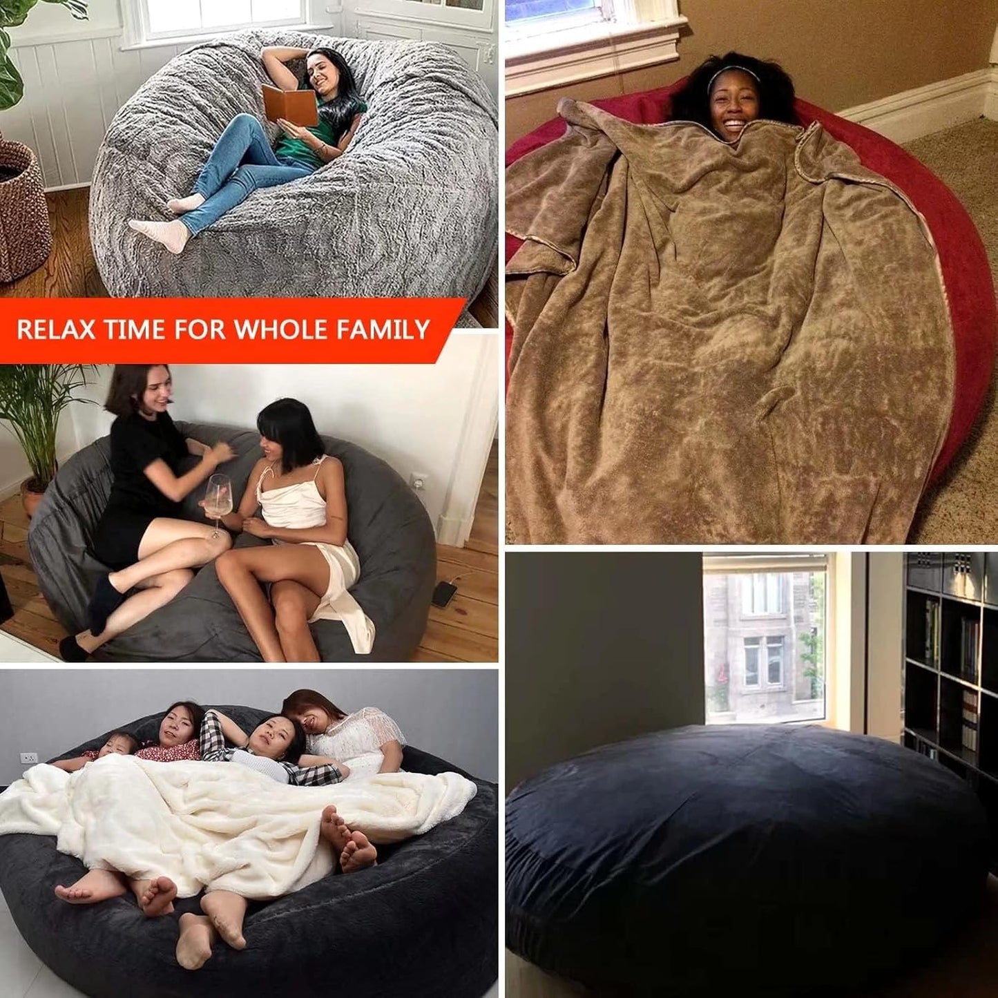 Big Huge Giant Bean Bag Chair for Adults, (No Filler) Bean Bag Chairs in Multiple Sizes and Colors Giant Foam-Filling Required- Machine Washable Covers, Double Stitched Seams (Jewel Blue,6FT)