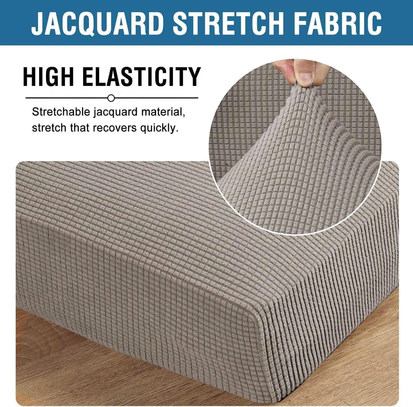 H.VERSAILTEX Super Stretch Individual Seat Cushion Covers Sofa Covers Couch Cushion Covers Slipcover Sets Thick Jacquard Textured Twill Fabric (1 Piece Chair Cushion Cover, Taupe)