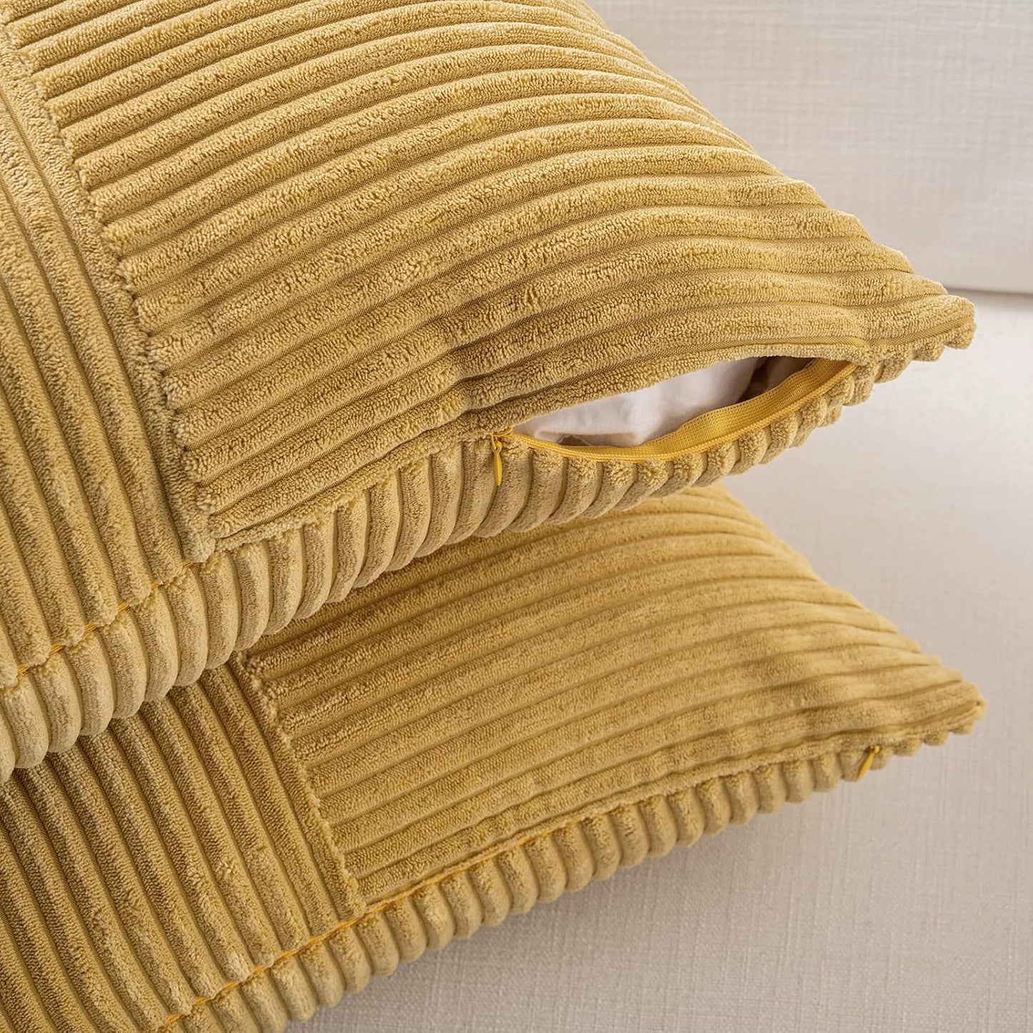 Fancy Homi 2 Packs Mustard Yellow Lumbar Decorative Throw Pillow Covers 12x20 Inch for Living Room Couch Bed, Rustic Farmhouse Boho Home Decor, Soft Striped Corduroy Rectangle Accent Cushion Case