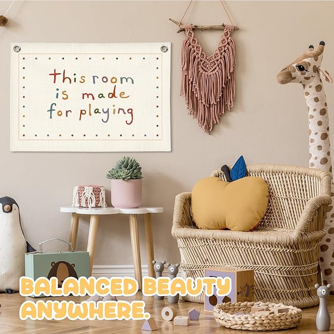 Playroom Decor Wall Banner "This Room Was Made For Playin'" 20x30 Inch - Nursery Canvas Art, Kids Bedroom Hanging, Linen Toddler Play Area Sign, Children's Canvas Flag Decor