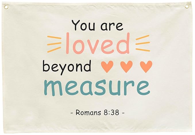 Rectangular Christian Bible Verse Scripture Canvas Banner Wall Decor Flag Sign for Baby Girl Kids,Nursery Bedroom Playroom Nursery Wall Decor,Baby Shower Baptism Christmas Gift-You Are Loved