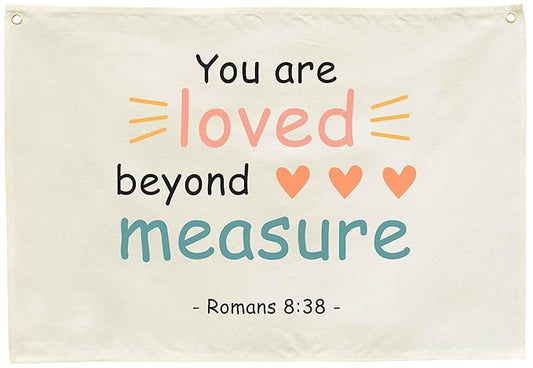 Rectangular Christian Bible Verse Scripture Canvas Banner Wall Decor Flag Sign for Baby Girl Kids,Nursery Bedroom Playroom Nursery Wall Decor,Baby Shower Baptism Christmas Gift-You Are Loved