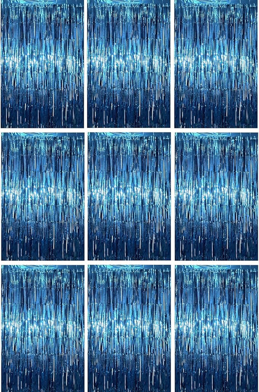 3.3 x 6.6 ft Foil Fringe Backdrop Curtains, Tinsel Streamers Party Decorations, Fringe Backdrop for Birthday, Baby Shower, Gender Reveal, Graduation (9, Retro Blue)