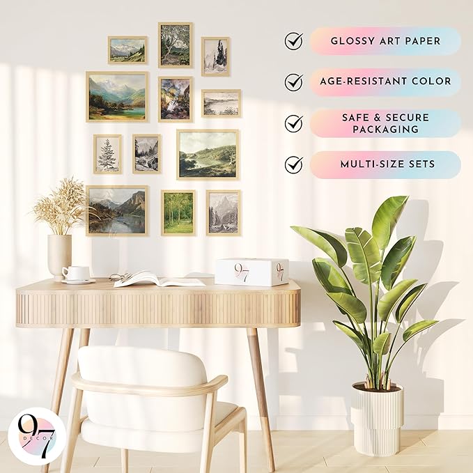 97 Decor Vintage Wall Decor - Rustic Wall Art, Rustic Gallery Wall Print, Vintage Art Prints, French Country Nature Landscape Painting, Moody Vintage Poster Picture for Bedroom (UNFRAMED)