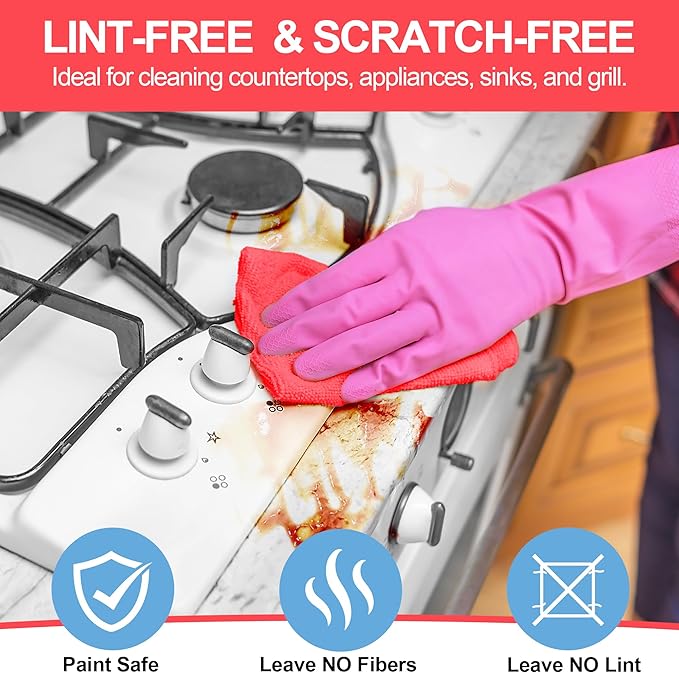 HOMERHYME Microfiber Cleaning Cloth, 12 Pack Cleaning Rags,12" X 11" Lint Free Dish Towels Wash Cloths, Reusable Microfiber Towels for Home and Kitchen Bathroom Apartment Cleaning Supplies, Assorted