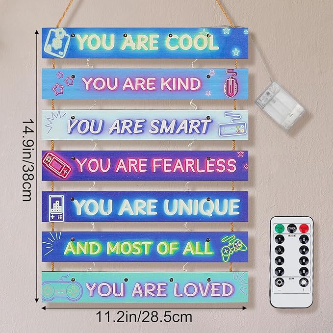 FIOBEE Girls Room Décor for Teen Girls Boys with LED Light Wall Decor for Bedroom Motivational Inspirational Wall Art Girl Room Decoration for Kids Studyroom, 8 Kinds of Lights, Blue Game