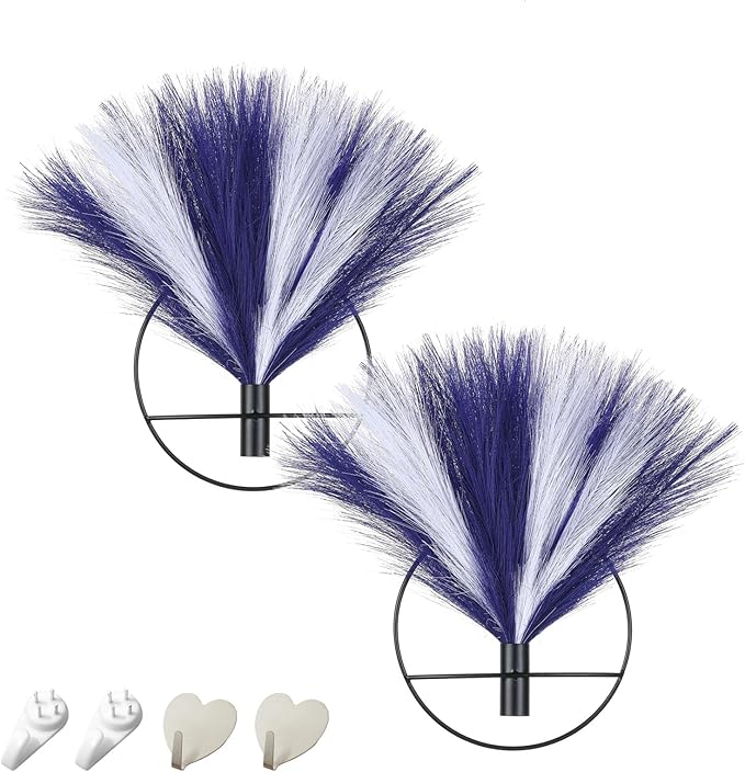 Pretty Jolly Boho Wall Decor, Wall-Mounted Metal Wall Decor, Hanging Artificial Pampas Display, Wall Art Living Room, Bedroom, Bathroom, Dining room, Plant Wall Decor 2 Pack,Blue,White,Black