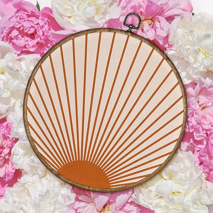 TLESKE Orange Boho Sun Round Wall Art Decor, Bohemian Sunshine Framed Canvas Prints Wall Art Artwork, Abstract Minimalist Wall Hanging Room Door Decor Decorations for Bedroom Living Room 10x10