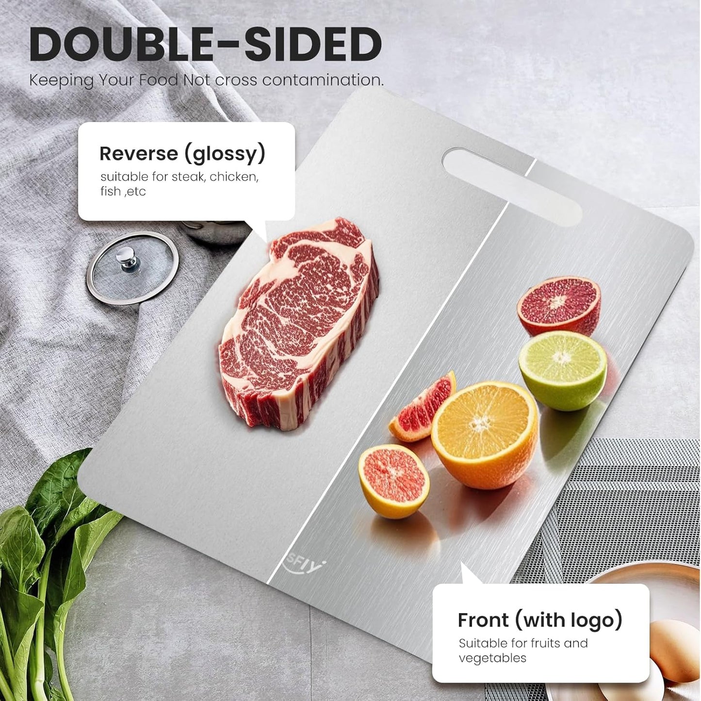 New Titanium Cutting Board - 100% Pure Titanium Cutting Boards For Kitchen,Easy to clean, Double-sided food-grade Cutting Board For Cutting Meats, Fruits And Vegetables（18 * 12）