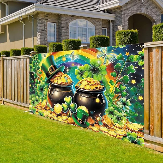 St Patricks Day Banner Backdrop 71"x43" St Patrick's Day Decorations Shamrocks Happy St. Patrick's Day Holiday Backdrop Wall Decor Bulletin Board for Indoor Outdoor Party