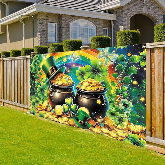 St Patricks Day Banner Backdrop 71"x43" St Patrick's Day Decorations Shamrocks Happy St. Patrick's Day Holiday Backdrop Wall Decor Bulletin Board for Indoor Outdoor Party