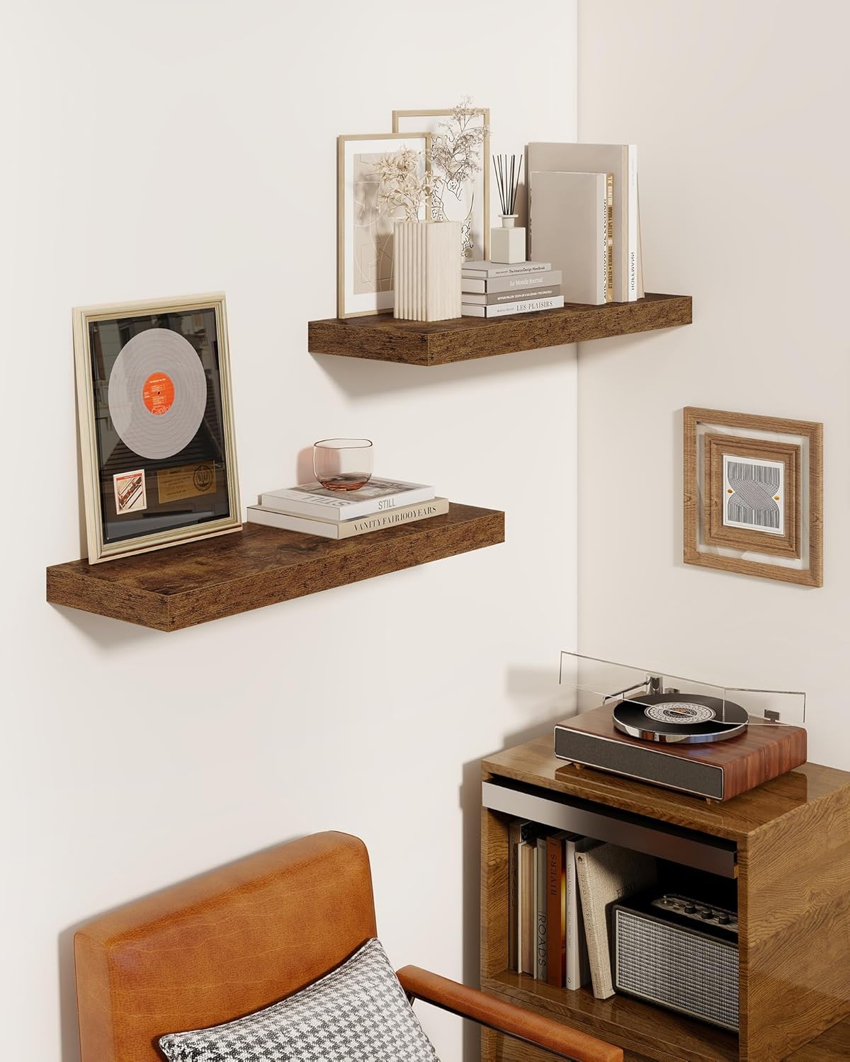 Marsmiles 72" Floating Shelves for Wall, Wooden Shelves with Invisible Brackets Set of 2, Rustic Farmhouse Wall Mounted Shelf for Kitchen Bathroom Living Room Study, Rustic Brown