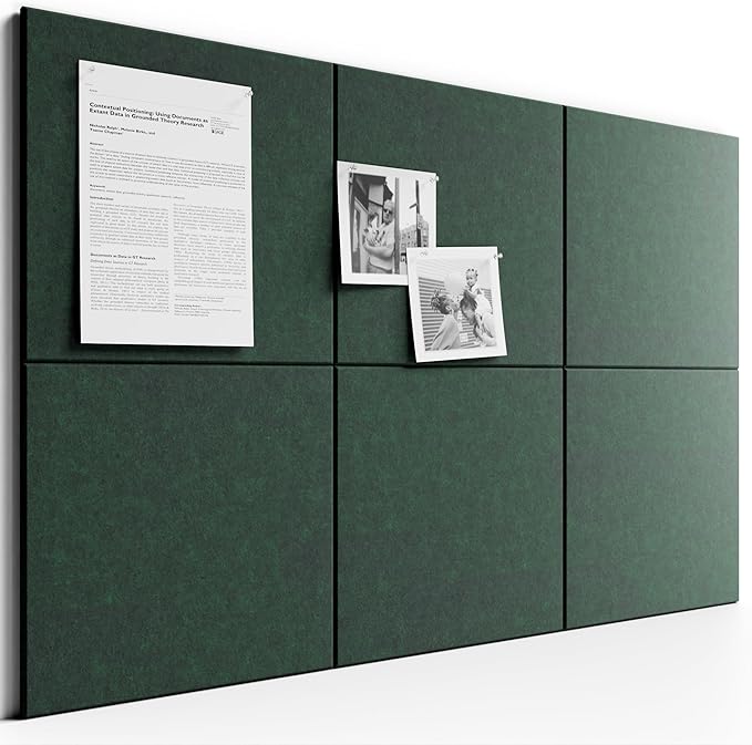 Bumusty Large Cork Board 36" x 24" Alternative - 6 Pack Felt Wall Tiles with 40 Safe Removable Adhesive Tabs, 30 Pushpins, Cork Boards for Walls Pin Board Bulletin Board Office Decor (Pine Green)