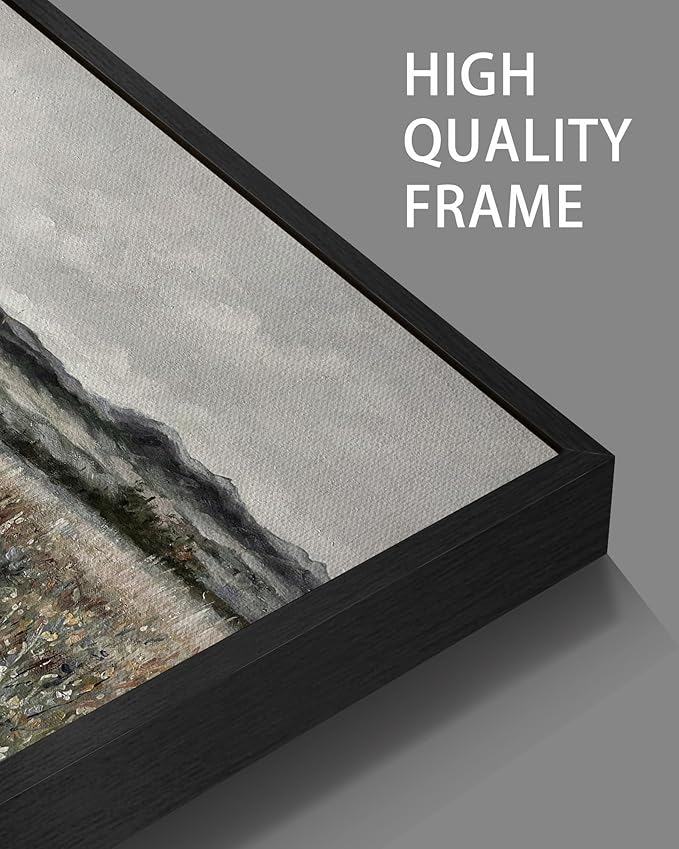 SHENIFY Vintage Landscape Framed Wall Art Meadow Flowers Farmhouse Decor Retro Classic Painting for Kitchen Bedroom Living Room Bathroom - 8x16in Black Framed