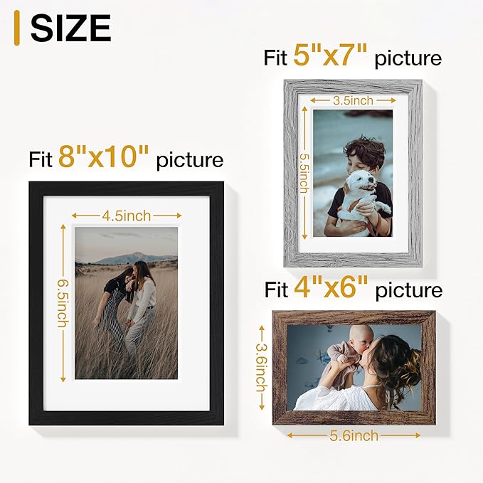 Vittanly 12 Pack Picture Frames Collage Wall Decor for Mounting or Tabletop Display, Gallery Wall Frame Set for Family, Multi Sizes Including 4pcs 8x10, 4pcs 5x7, 4pcs 4x6, Black, Brown and Grey