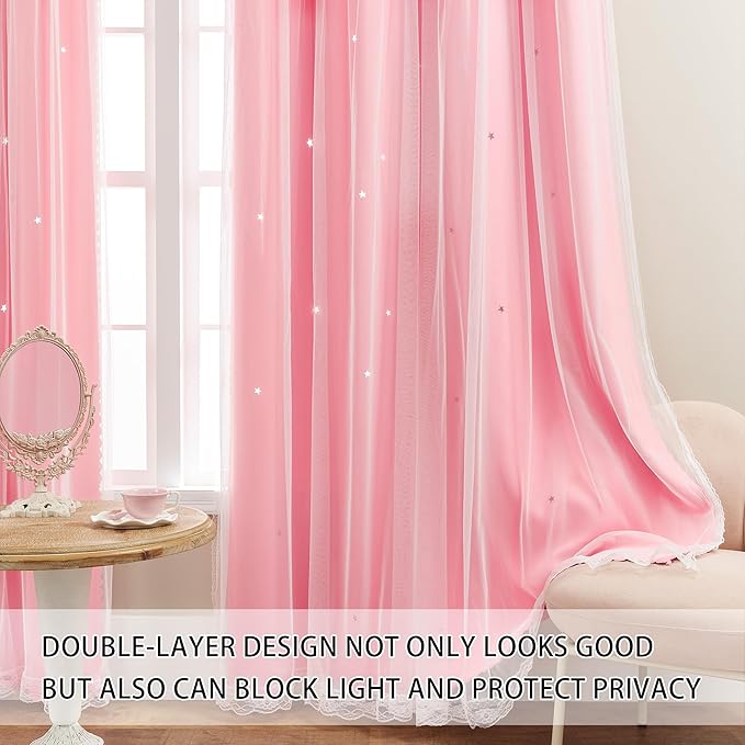 XiDi Curtains for Girls Bedroom, Pink Blackout Curtains for Kids Room, Room Darkening Hot Pink Curtain, 1 Panel