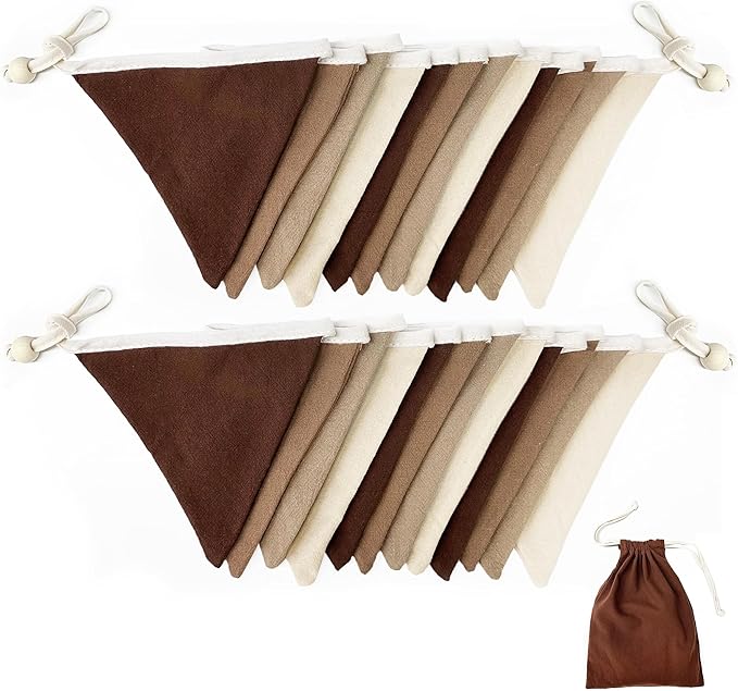 2 Sets of Gradient Brown Nursery Garland 24Pcs Brown Pennant Banner Flags Boho Fabric Triangle Streamers for Kids Jungle Woodland Birthday Baby Shower Teddy Bear Party Decorations Baby Room Decor
