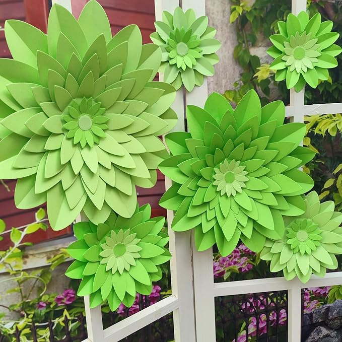 Large Lime Green Paper Flowers for Wall (12"-5") Spring Party Birthday Baby Room Nursery Decoration Forest Wedding Bridal Shower Decorations Photo Prop Pack of 6