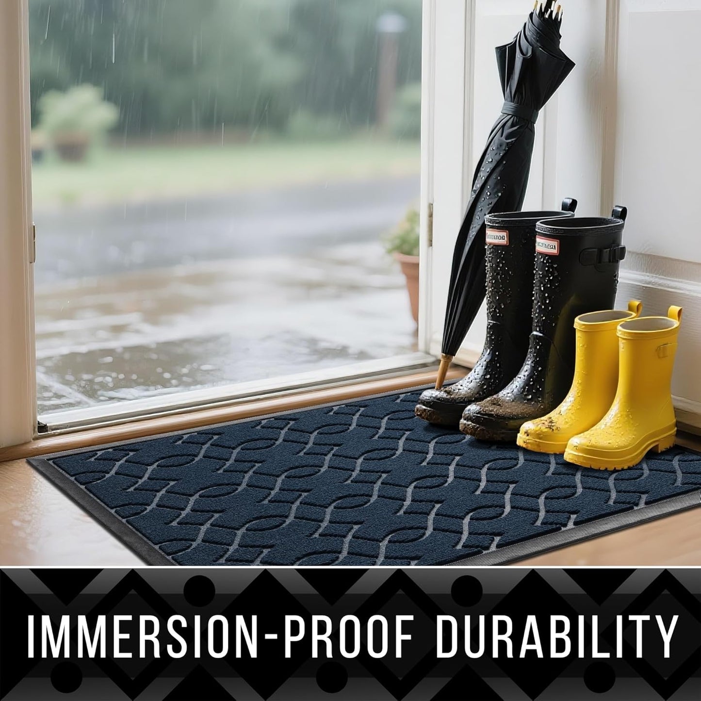 Yimobra Front Door Mat Outdoor Indoor 47x24, All-Season, All-Weather, Heavy Duty Welcome Door Mats Outside Entrance, Non Slip Porch Patio Entrance Mat, Blue