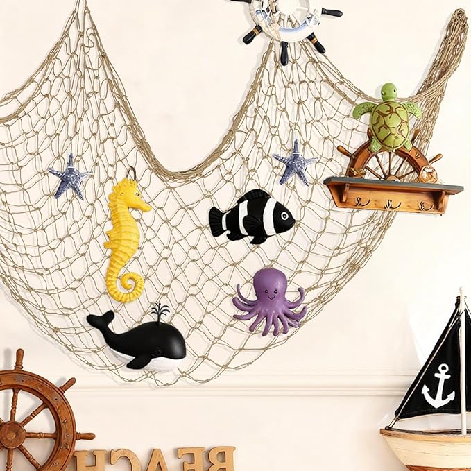 ZUEXT Caramel Decorative Fishing Net 80x40 Inch, Large Picture Fish Net, Wall Photo Hanging Fishnet for Nautical Mermaid Pirate Ocean Themed Hawaii Beach Under the Sea Party Decorations