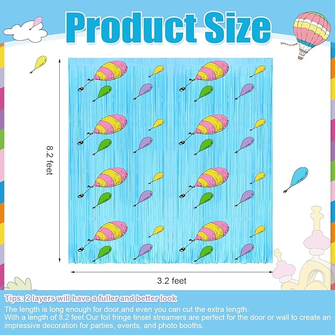 4 Pack Oh The Places You' ll Go Party Backdrop Decoration Oh The Places You' ll Go Foil Fringe Curtains for School Office Kindergarten Preschool Graduation Birthday Party Decor 3.2ft X 8.2ft