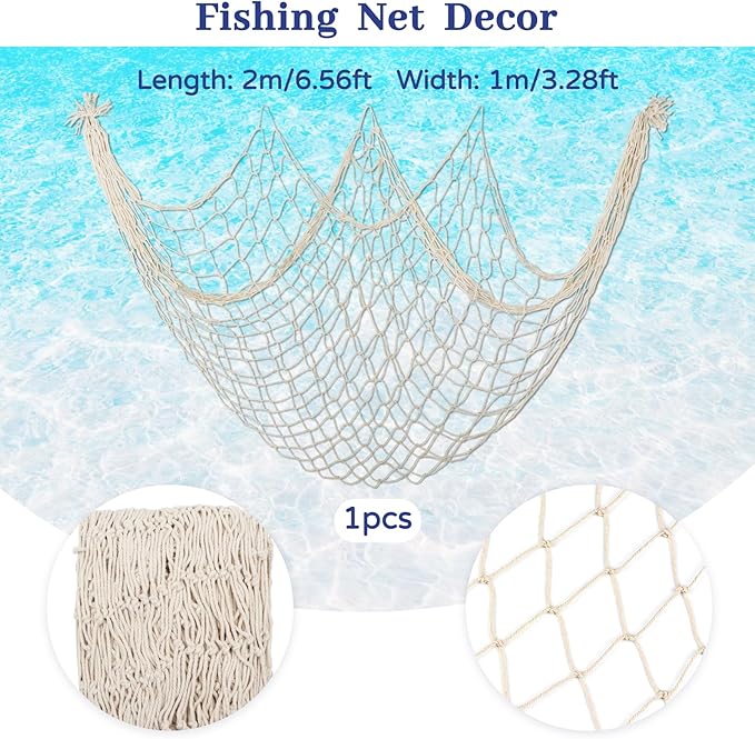 ZERODECO Party Decorations, Natural Fish Net with Fringe Curtain and Bubble Garlands for Nautical Decor Pirate Party Kids Birthday Under The Sea Party Mermaid Decor Room Wall Decor