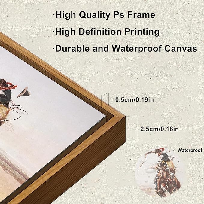 KBKBART Vintage Southwest Framed Canvas Wall Art, Western Art Prints Wall Decor, Western Cowboy Pictures Southwestern Artwork Prints Farmhouse Wall Decor for Western Bedroom Bathroom Decor (12"x16")
