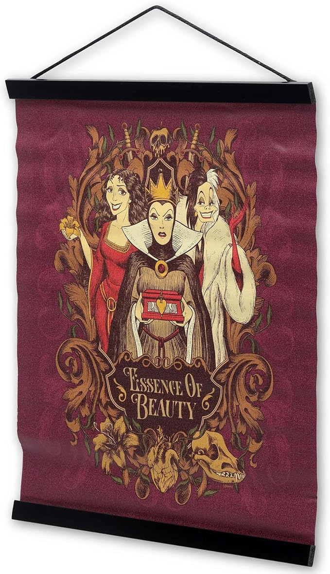 Open Road Brands Disney Villains Essence of Beauty Hanging Canvas Banner - Fun Villains Wall Decor for Movie Room or Bedroom