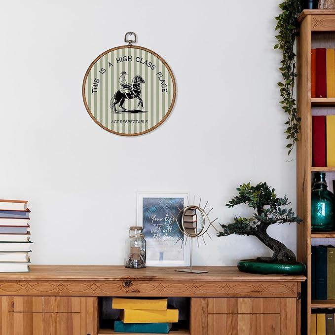 KSDUT Western Cowboy Wall Art Decor - Preppy Trendy Southwestern Wall Art Canvas Frame Hanging Prints, Foyer Entryway Modern Green Round Wall Decor for Home Dorm Decorations 10"x10"