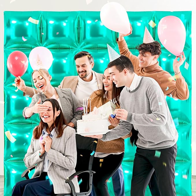 NISOCY 25PCS Teal Blue Square Foil Balloons Wall Backdrop Double Sided Teal Blue Balloon Tunnel Arch Kit for Birthday Baby Shower Wedding Graduation Anniversary Party Decorations