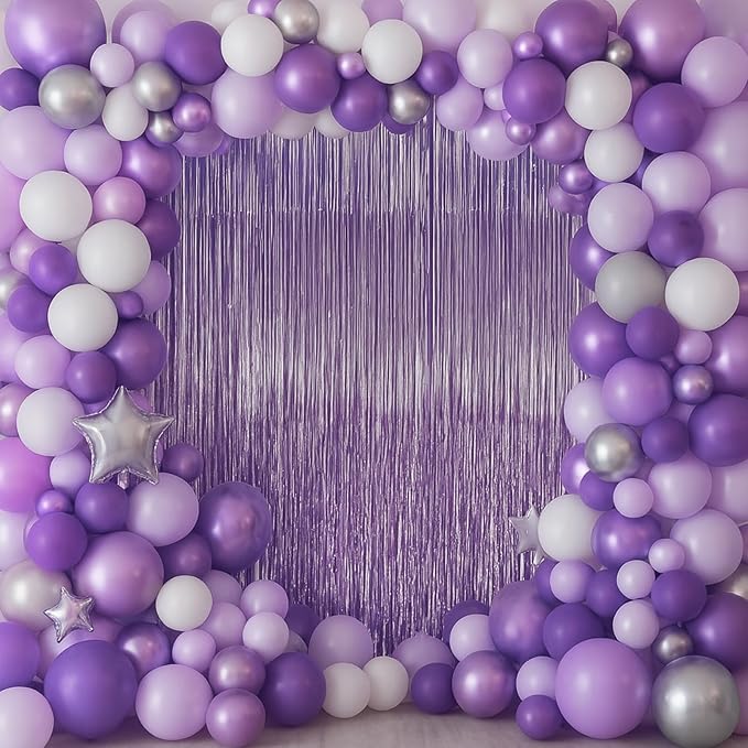 3.3 x 6.6 ft Foil Fringe Backdrop Curtains, Tinsel Streamers Party Decorations, Fringe Backdrop for Birthday, Baby Shower, Gender Reveal, Graduation (6, Light Purple)