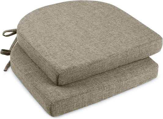 downluxe Indoor Chair Cushions for Dining Chairs, Soft and Comfortable Textured Foam Kitchen Chair Pads with Ties and Non-Slip Backing, 16" x 16" x 2", Khaki, 2 Pack