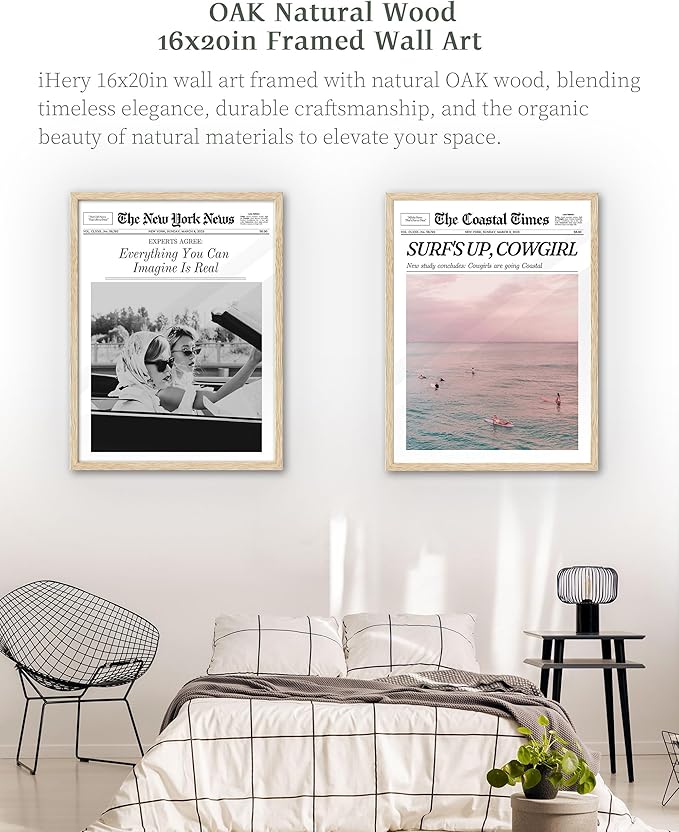 iHery Everything You Can Imagine Is Real Framed Trendy NewsPaper Wall Art, Natural OAK Wood Large 16x20in Canvas Wall Art Decor For Bedroom, Vintage Hot Girls Prints Living Room Home Décor 1Pack