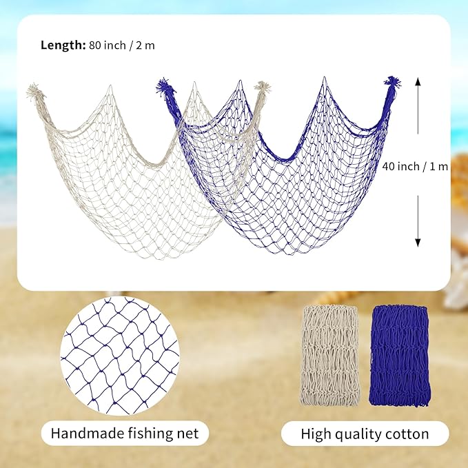 2 Pack Fish Net Decorations for Party