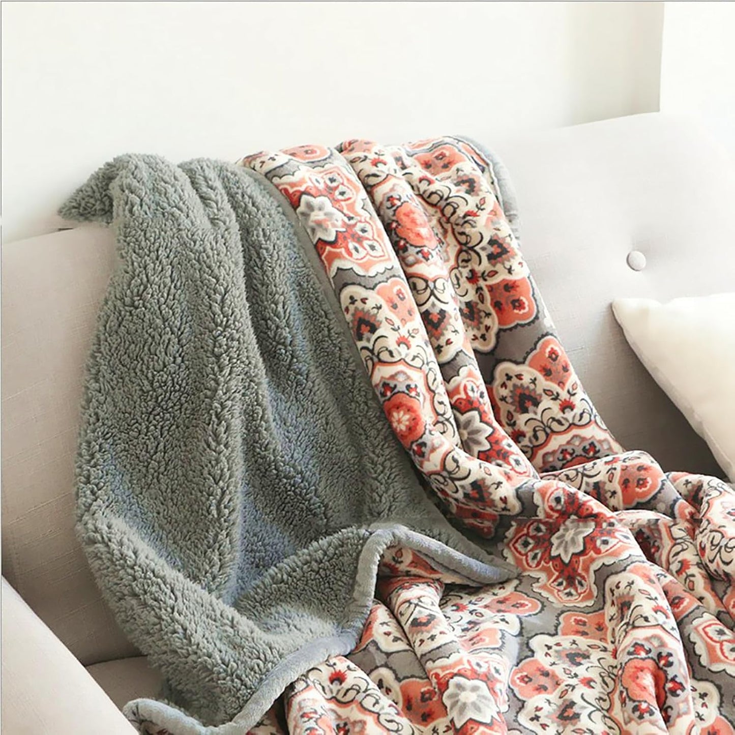 UKELER Floral Sherpa Bed Blanket King Size 90'' x 108'', Native American Cozy Warm Blanket for Bed/Couch/Sofa, Great Gift for Women's Day,Mother's Day,Father's Day,Thanksgiving,Christmas,Birthday