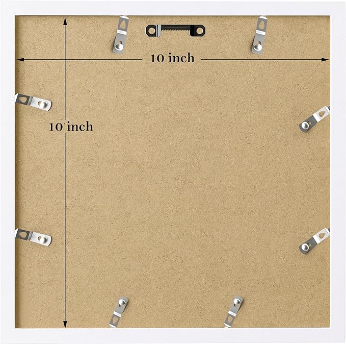 eletecpro 10x10 Picture Frames Set of 9 with Mat for 5x5 Photos or without Mat for 10x10, Square Gallery Wall Decor Collage for Picture Display, White Frame Set for Wall Hanging