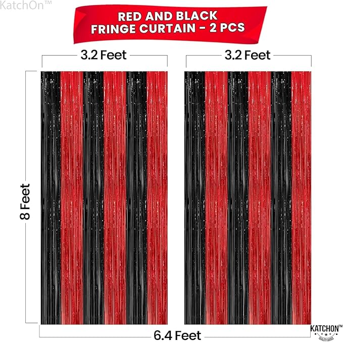 KatchOn Red and Black Fringe Curtain - 6.4x8 Ft Pack of 2 | Red and Black Streamers for Casino Theme Party Decorations | Foil Fringe for Anniversary, Bachelorette | Graduation Decorations 2026