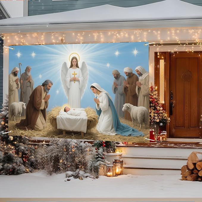 Jesus Nativity Backdrop 71x43Inch Christmas Banner Xmas Party Theme Decorations Christmas Photo Backdrop