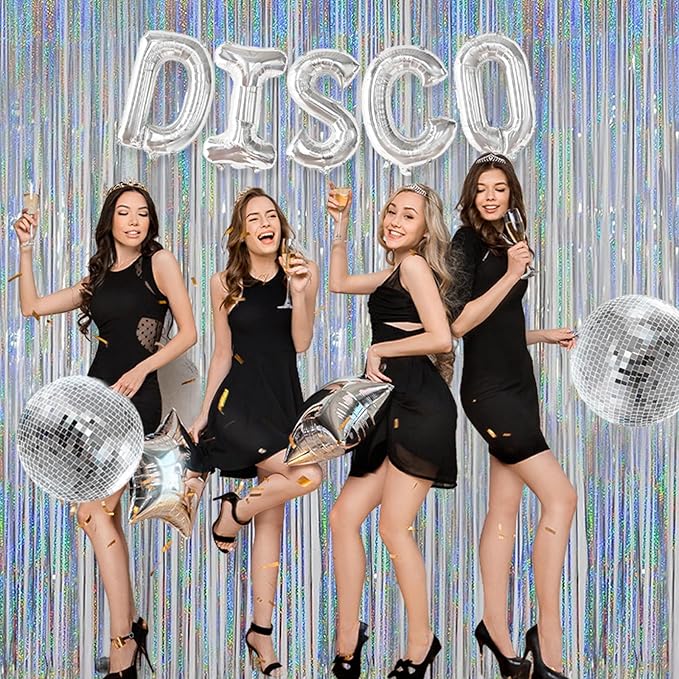 Foil Fringe Curtains New Years Eve Party Supplies 2026 - Melsan 3 Pack 3.2 x 8.2 ft Silver Tinsel Curtain Photo Backdrop for Birthday Party or Disco Party Decorations