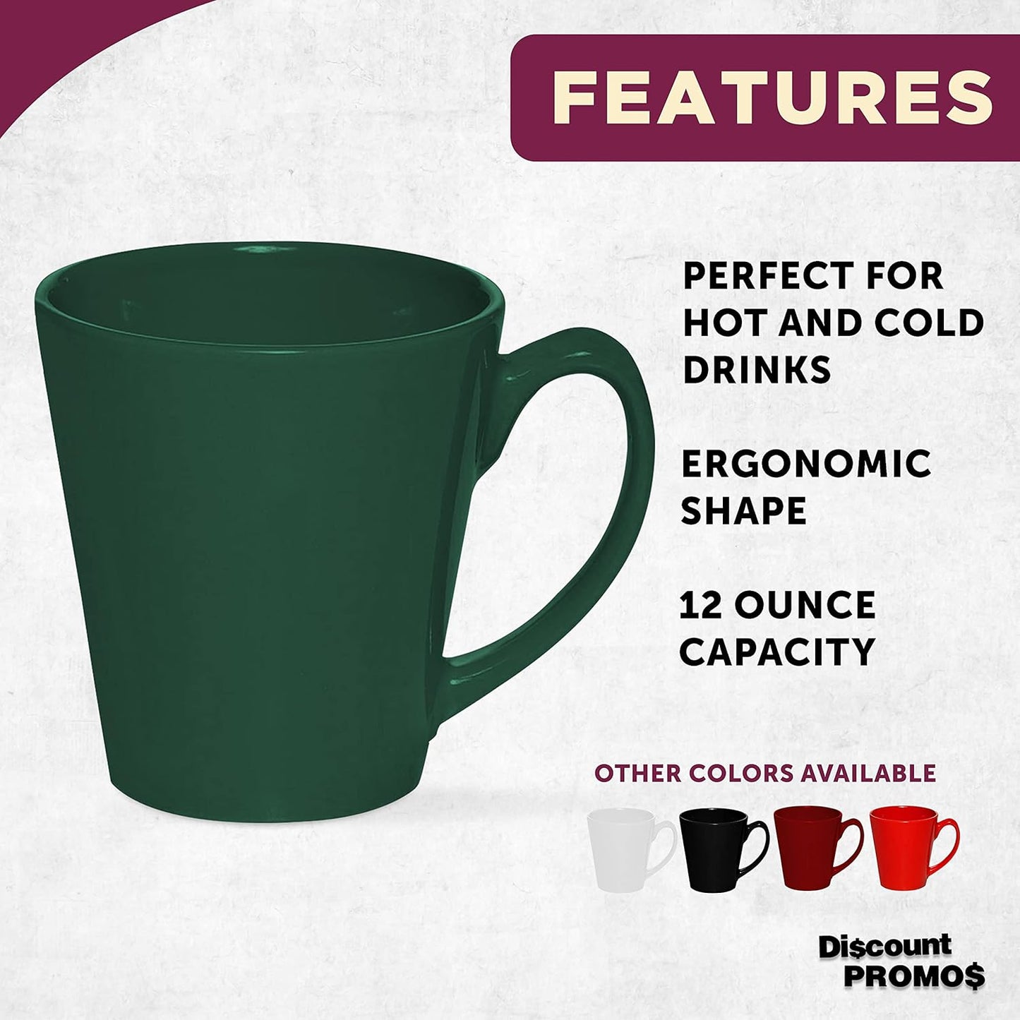 DISCOUNT PROMOS Glossy Ceramic Latte Coffee Mug 12 oz. Set of 10, Bulk Pack - Perfect for Tea, Espresso, Cappuccino, Hot Cocoa - Green