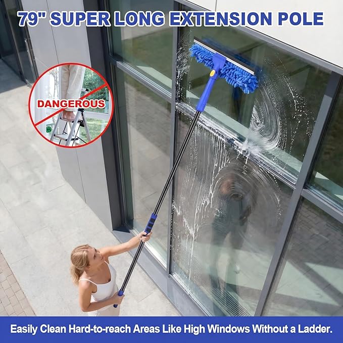 Wontolf 4-in-1 Squeegee for Window Cleaning Kit with Storage Bag, 79'' Squeegee Window Cleaner Tool with Extension Pole, Rotatable Window Washing Equipment for Home, Outdoor Windows, Glass, Shower