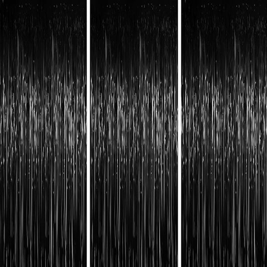 3.3 x 6.6 ft Foil Fringe Backdrop Curtains, Tinsel Streamers Party Decorations, Fringe Backdrop for Birthday, Baby Shower, Gender Reveal, Graduation (3, Black)