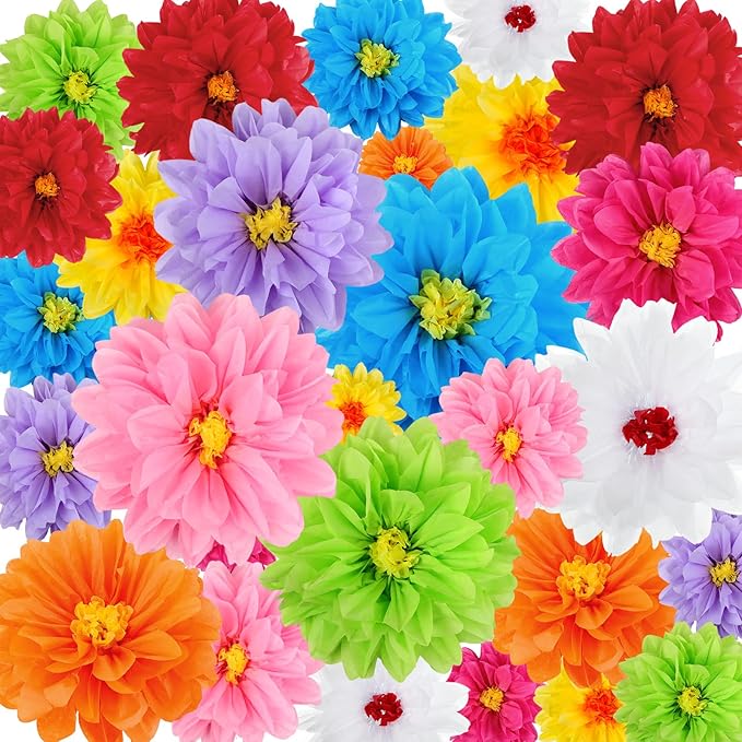 Geyee 81 Pcs Mexican Paper Flowers Fiesta Tissue Paper Flowers Colorful Crepe Flower Mexican Fiesta Party Decorations for Floral Backdrop Carnival Wedding Birthday Party Craft Wall Decor (8" 10" 12")