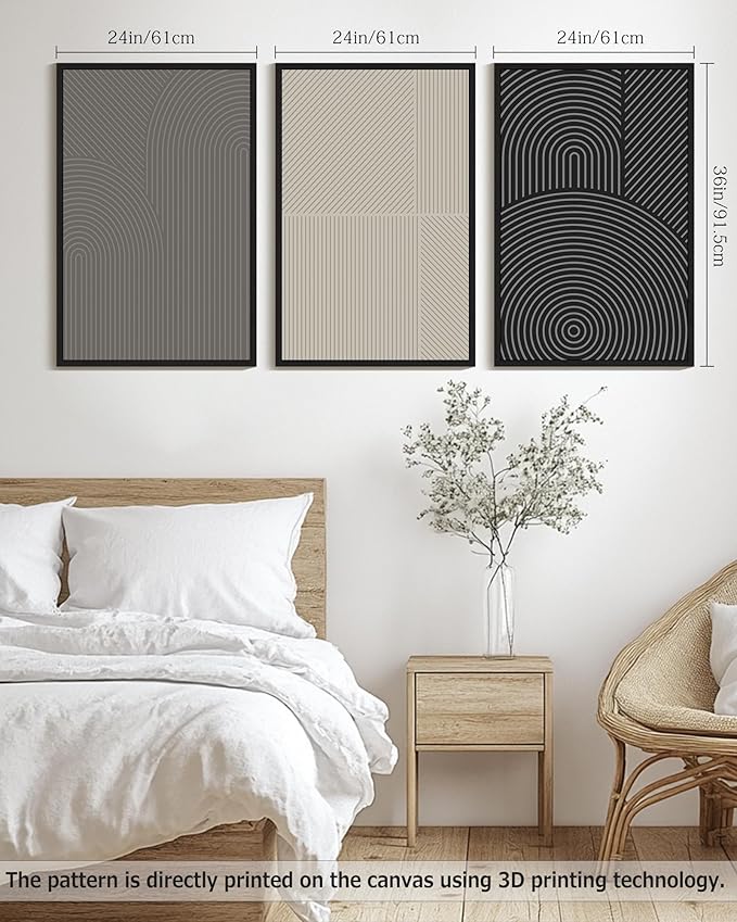 Drsoum Minimalist Abstract Wall Art Framed Modern Boho Neutral Line Wall Decor Mid Century Geometric Artwork Bedroom Living Room 24x36in Black Framed