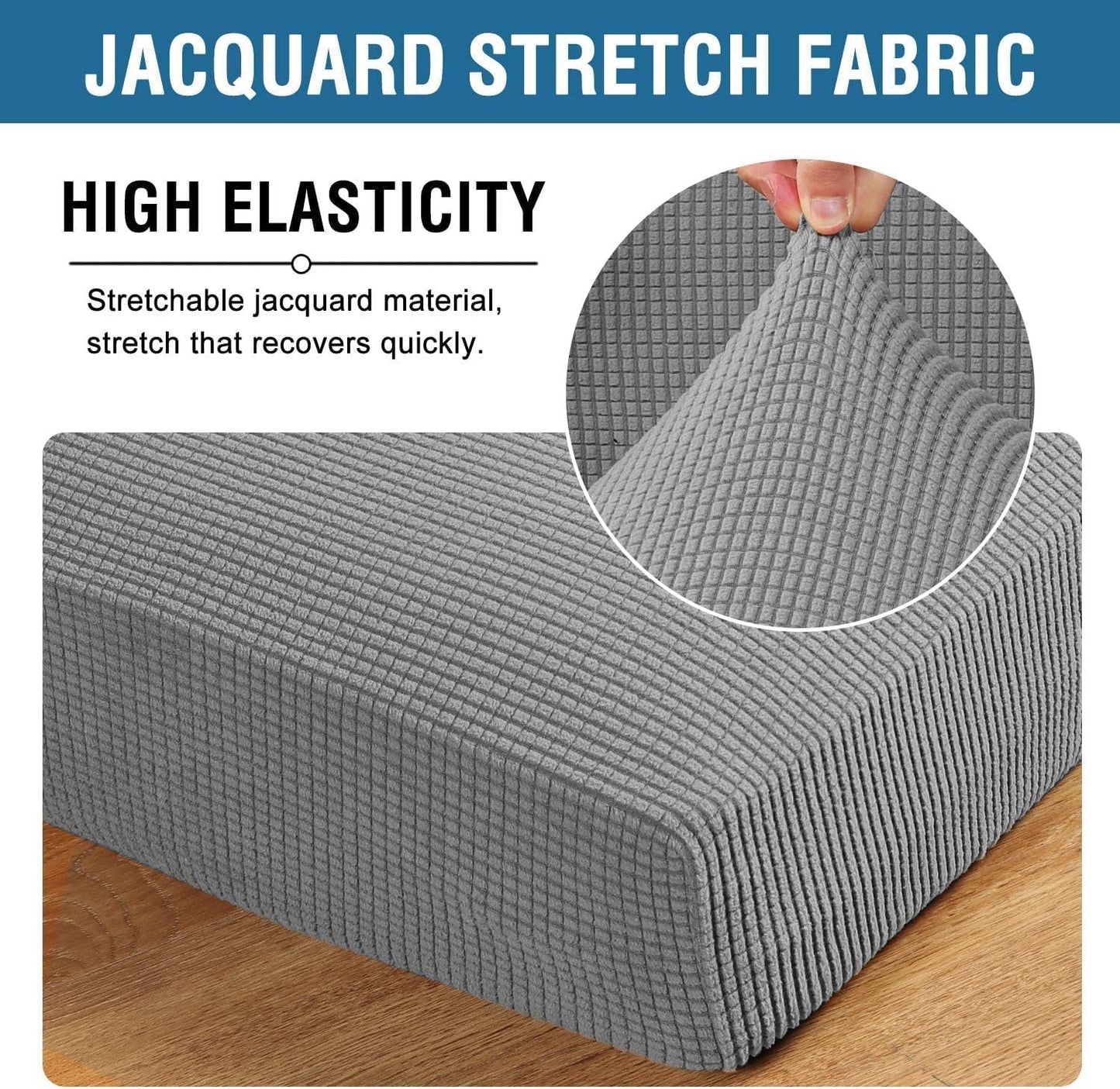 H.VERSAILTEX Super Stretch Individual Seat Cushion Covers Sofa Covers Couch Cushion Covers Slipcover Sets Thick Jacquard Textured Twill Fabric (1 Piece Loveseat Cushion Cover, Dove)