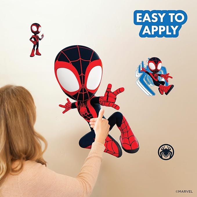 Marvel Spidey and His Amazing Friends Miles Morales Wall Decal - 20" Spin Vinyl Stickers for Bedroom Bathroom Decor - Spider-Man Peel and Stick Room Decorations