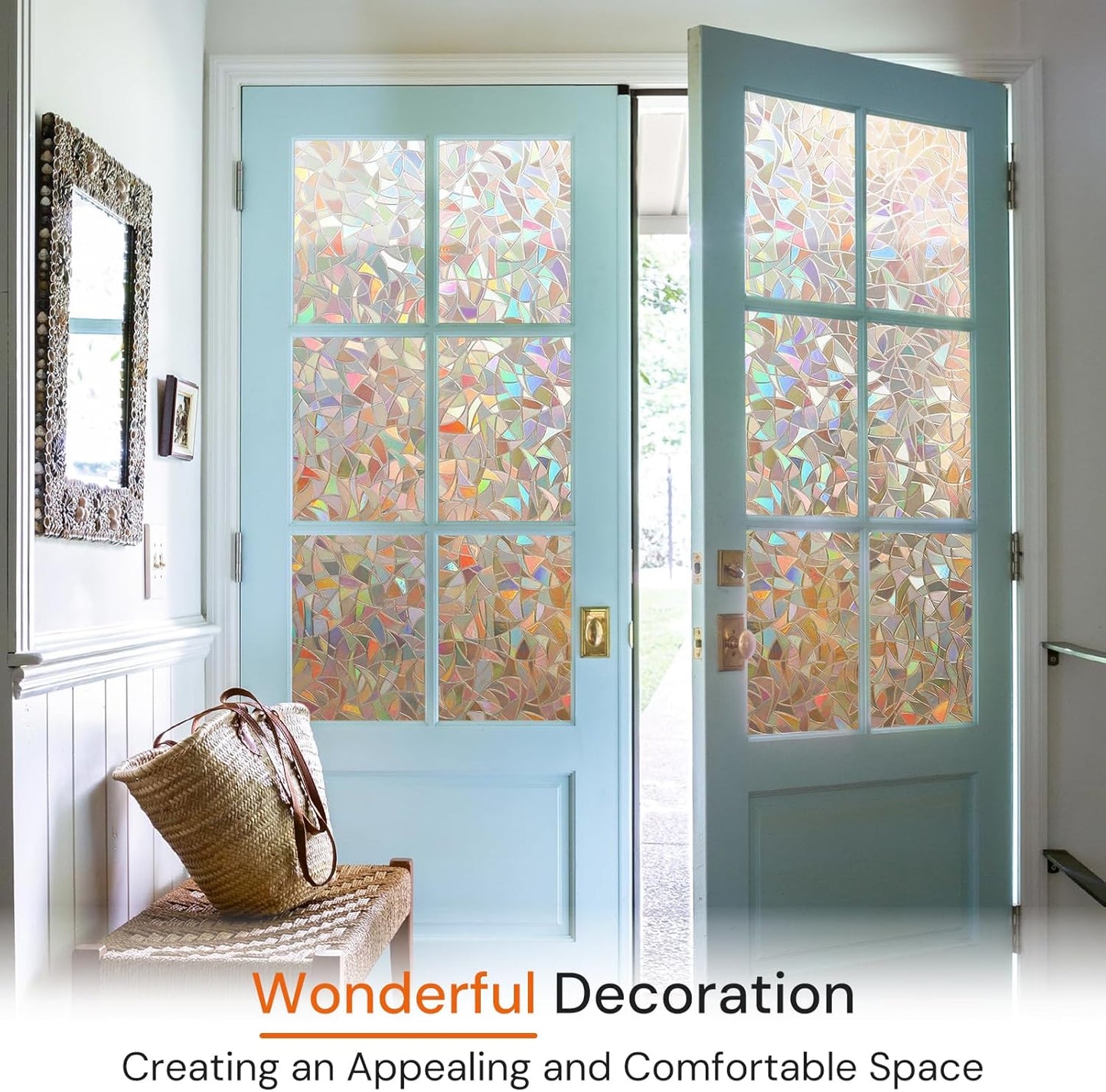 DOWELL Window Privacy Film, Rainbow Window Film, Decorative Stained Glass Clings, Static Cling Door Sticker, Non-Adhesive 3D Decals for Home UV Protection, Dark Brown, 17.5 x 78.7 inches